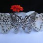 NEW WOMEN WAIST HIP WHITE ELASTIC FASHION BELT BIG SILVER BUTTERFLY 26-"33" S M