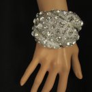 New Women Chunky Silver Metal Hand Cuff Bracelet Big Rhinestones Fashion Jewelry