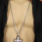 New Men Metal Chains 35" Long Fashion Necklace Silver Pewter Board Cross Pendant