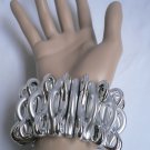 NEW WOMEN SILVER WIDE ELASTIC FASHION BRACELET CASUAL DESIGN PLASTIC ONE SIZE