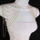 NEW WOMEN SEXY 2 COLORS GOLD PEWTER SHOULDER METAL CHAIN FASHION JEWELRY 2 SIDES