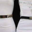 New Women Gold Metal Links Plate Fashion Hip Waist Belt Black / Gold S M 28"-35"