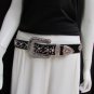 WOMEN BLACK LEATHER WESTERN RODEO CROSS RHINESTONES BELT SILVER BUCKLE 31"-36" M