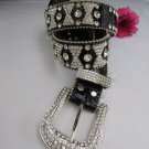 NEW WOMEN BLACK LEATHER WESTERN MINI BOWS RHINESTONES BELT BIG BUCKLE 34"-39" L