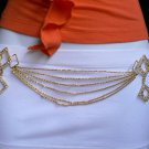 NEW WOMEN GOLD METAL STRANDS FASHION BELT SIDES SILVER RHINESTONES 28"-35" S M