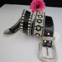 NEW WOMEN BLACK LEATHER WESTERN MINI BOWS RHINESTONES BELT BIG BUCKLE 31"-36" M