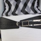 New Women Black Elastic Fashion Belt Mini Silver Buckle Hip Waist S / M 27"-32"