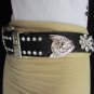 NEW WOMEN BLACK LEATHER WESTERN BOWS RHINESTONES BELT SILVER BUCKLE 31"-36" S M