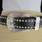 NEW WOMEN BLACK LEATHER WESTERN BOWS RHINESTONES BELT SILVER BUCKLE 34"-39" L XL