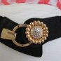 New Women Black Elastic Fashion Belt Gold Metal Sun Flower Hip Waist S M 26"-33"