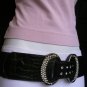 NEW WOMEN HIP WAIST STRETCH BLACK FASHION MALIBU BELT SILVER RHINESTONES S - M
