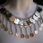 NEW WOMEN SILVER METAL COINS FASHION NECKLACE 10" DROP MOROCCAN STYLISH +EARRING