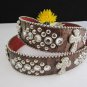 NEW WOMEN BROWN LEATHER WESTERN CROSS RHINESTONES BELT SILVER BUCKLE 33"-38" L