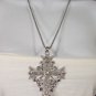New Women Silver Metal Long Fashion Necklace Big Treditional Cross Rhinestones