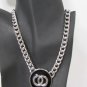 New Women Silver Metal Chain Fashion Necklace Round Co Co C's Black Pendant