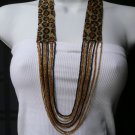 NEW WOMEN AFRICAN BEADS LEOPARD FASHION NECKLACE GOLD BROWN BLACK ANIMAL PRINT