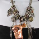 New Women Silver Chain Cross Leaf Fashion Necklace Big Bronze Face Charm Pendant