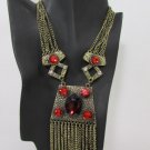New Women Antique Gold Chains Moroccan Fashion Necklace Big red Beads +Earrings