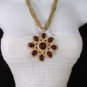 New Women Long Gold Chains Fashion Necklace Big D. Red Flower Pendant +Earrings