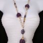 New Women 18" Long Gold Chains Fashion Necklace Purple Flower Egg Beads +Earring