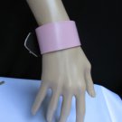 NEW WOMEN WIDE BRACELET PINK COLOR FAUX LEATHER BIKER MOTORCYCLE SILVER BUCKLE