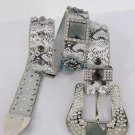 New Women Snake Print Leather Fashion Belt Metal Buckles Turqouise Cross Mirrors