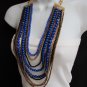 NEW WOMEN BRONZE CHAINS BLACK BLUE BEADS STRANDS FASHION LONG NECKLACE 18" DROP