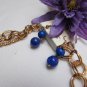 NEW WOMEN BRONZE CHAINS BLACK BLUE BEADS STRANDS FASHION LONG NECKLACE 18" DROP