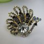 WOMEN SILVER PEWTER RHINESTONES BIG METAL PEACOCK FASHION RING ELASTIC SIZE