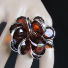 NEW WOMEN SILVER METAL BIG FASHION RING MULTI BROWN BEADS POPULAR TRENDY STYLE
