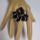 NEW WOMEN SILVER METAL BIG FASHION RING MULTI BLACK BEADS POPULAR TRENDY STYLE