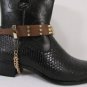 New Men Women Fashion Boot Shoe Black Strap Gold Silver Rhinestones Metal Chains
