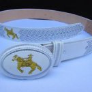 New Men Western Fashion White Leather Belt Gray Mexican Big Gold Horse Buckle 36