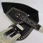 New Women Black Leather Elastic Wide Western Fashion Belt Silver Buckle Crosses