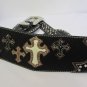 New Women Black Leather Elastic Wide Western Fashion Belt Silver Buckle Crosses