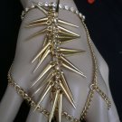 NEW WOMEN GOLD SPIKES HAND CHAIN SLAVE BRACELET RING SILVER RHINESTONES 3 FINGER