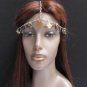 WOMEN SILVER METAL BASIC BODY / HEAD CHAIN BIG ROUND CIRCLES COINS GREEK FASHION