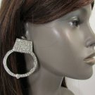 New Women Big Hand Cuff Hoops Thick Silver Metal Fashion Earrings Set Rhinestone