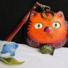 NEW WOMEN BROWN CAT FISH PURSE SMALL COIN BAG KEY CHAIN GENUINE LEATHER WALLET