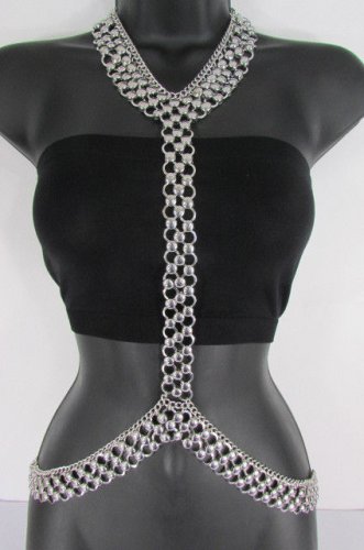 New Women Silver Body Chain Big Metal Mesh Links Long Necklace Fashion Jewelry