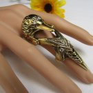 WOMEN ANTIQUE RUSTY GOLD METAL BIRD HEAD 2.5" LONG TRENDY FASHION ELASTIC RING
