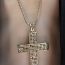 MEN FASHION NECKLACE 3"/5" GOLD CROSS THICK METAL HUGE PENDANT MIAMI BEACH 22"