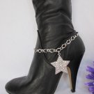 NEW WOMEN SILVER BOOT CHAIN 1 STRAP BIG STAR RHINESTONES WESTERN SHOE CHARM #30