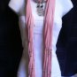 NEW WOMEN PINK SOFT SCARF NECKLACE CASUAL SILVER METAL OWL PENDANT BLACK BEADS