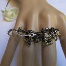 NEW WOMEN RUSTY SILVER METAL 2 FINGERS BIG TIGER LONG FASHION RING RHINESTONES