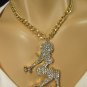 New Men 20" Gold Metal Chains Fashion Necklace Big Sexy Women Pendant Rhinestone