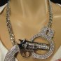 New Men 20" Metal Chunky Chains Fashion Necklace Silver Big Gun Handcuff Pendant