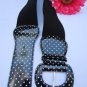 WOMEN HIP HIP WAIST ELASTIC BLACK FASHION BELT WHITE POLKA DOTS 25"-35" XS-S-M