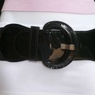 NEW WOMEN HIP HIGH WAIST ELASTIC BLACK FAUX PATENT LEATHER BELT 33"-45" M-XXL