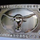 New Men Women Big Silver Metal Western Fashion Buckle Bull Head Rodeo Rhinestone